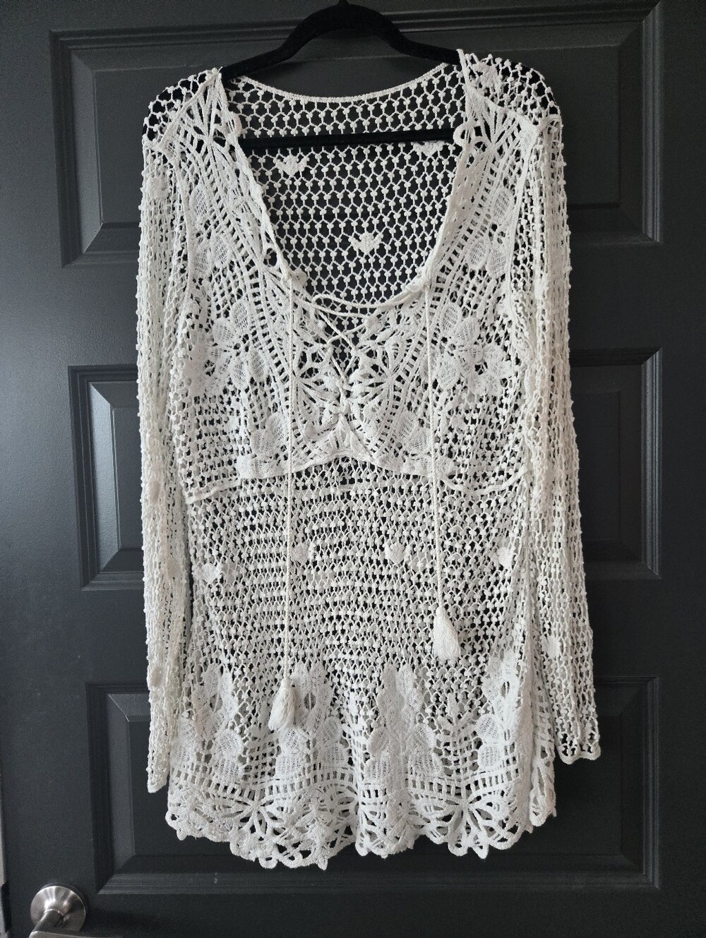 Crochet Lace Knit Boho Tunic - Cream